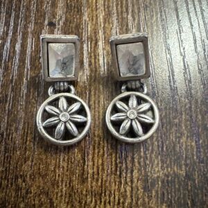 Brighton Summerville Silver Tone Crystal Flower Rhinestone Dangle Earrings